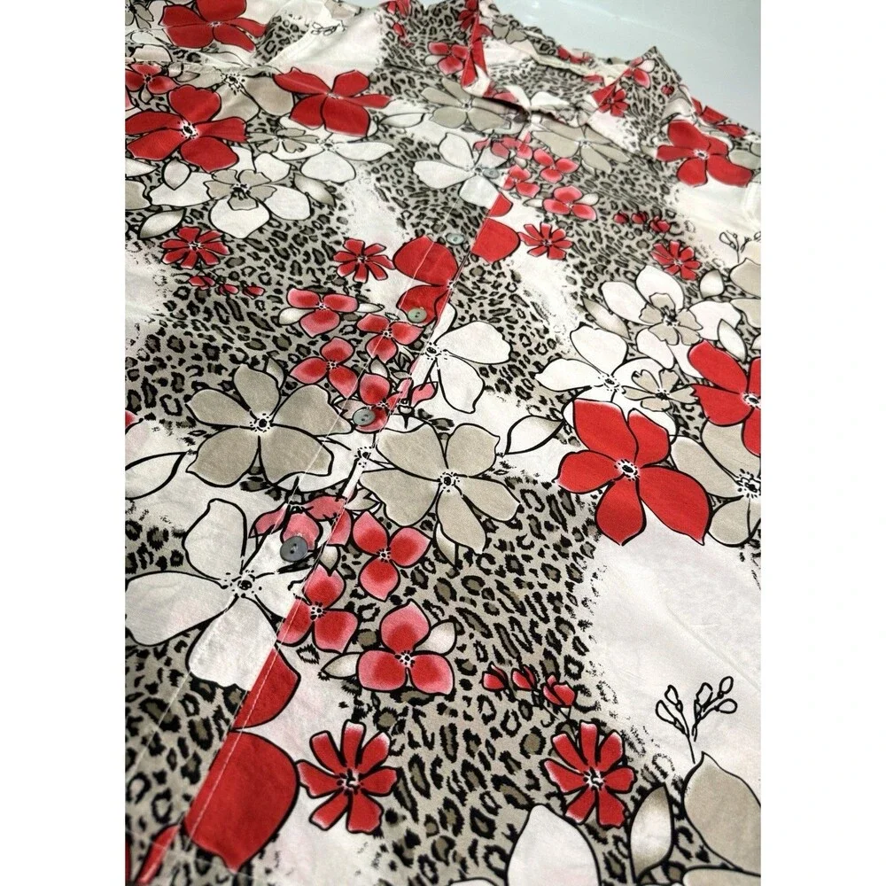 French Laundry 100% Silk Blouse Sz XL Floral Animal Print Boho Artsy